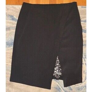 Chico’s Black Label Pencil Skirt Sz 2 Lace Inlay Black NWT Women’s Elegant Skirt